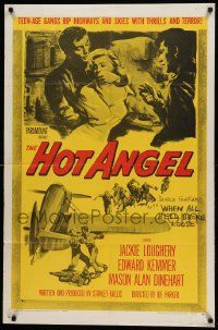8g344 HOT ANGEL 1sh '58 teenage hot rod rebel gangs rip highways & skies w/thrills & terror!