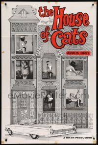 8g351 HOUSE OF CATS 1sh '66 sexy images of women in windows, cool art of house & car!