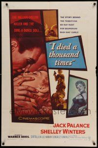 8g366 I DIED A THOUSAND TIMES 1sh '55 artwork of Jack Palance & sexy Shelley Winters!