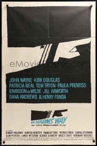 8g377 IN HARM'S WAY 1sh '65 Otto Preminger, classic Saul Bass pointing hand artwork!