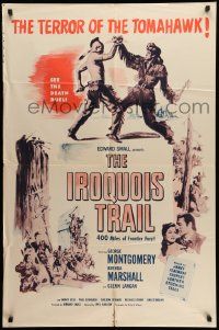8g386 IROQUOIS TRAIL 1sh R55 art of George Montgomery fighting with Native American!