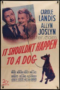 8g390 IT SHOULDN'T HAPPEN TO A DOG 1sh '46 c/u of Carole Landis & Allyn Joslyn with Doberman!