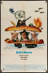 8g412 KELLY'S HEROES style B 1sh '70 Clint Eastwood, Savalas, Rickles, & Sutherland in a sandwich!