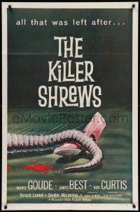 8g416 KILLER SHREWS 1sh '59 classic horror art of all that was left after the monster attack!