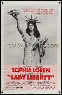 8g423 LADY LIBERTY 1sh '72 great wacky image of sexy Sophia Loren as Statue of Liberty!
