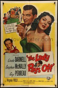 8g424 LADY PAYS OFF 1sh '51 sexy Linda Darnell in swimsuit gambles & loses, Stephen McNally!