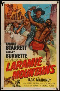 8g426 LARAMIE MOUNTAINS 1sh '52 art of Charles Starrett & Smiley fighting Native Americans!