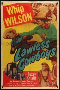 8g438 LAWLESS COWBOYS 1sh '51 great huge image of Whip Wilson punching bad guy!