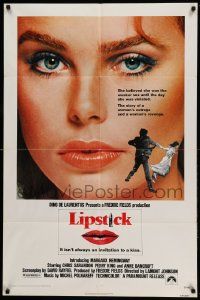 8g448 LIPSTICK 1sh '76 super close up of sexy Margaux Hemingway, the story of a woman's revenge!