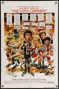 8g459 LONG GOODBYE style C 1sh '73 Elliott Gould as Philip Marlowe, great Jack Davis artwork!