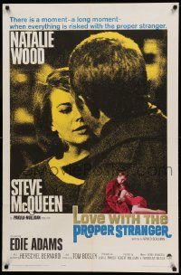 8g466 LOVE WITH THE PROPER STRANGER 1sh '64 Natalie Wood & Steve McQueen, blue title design!