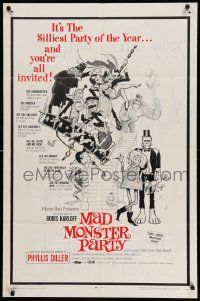 8g470 MAD MONSTER PARTY 1sh '68 great artwork of animated Dracula, Mummy & Igor!
