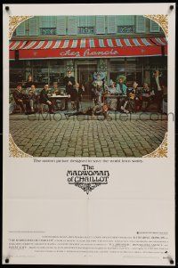 8g473 MADWOMAN OF CHAILLOT 1sh '69 Katharine Hepburn & other cast members outside cafe!