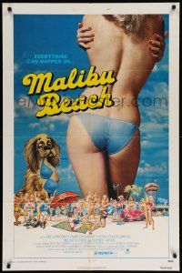 8g474 MALIBU BEACH 1sh '78 great image of sexy topless girl in bikini on famed California beach!