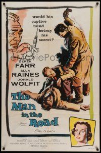 8g478 MAN IN THE ROAD 1sh '57 would his drugged captive mind betray his secret & make him confess?