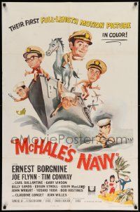 8g493 McHALE'S NAVY 1sh '64 great artwork of Ernest Borgnine, Tim Conway & cast on ship!