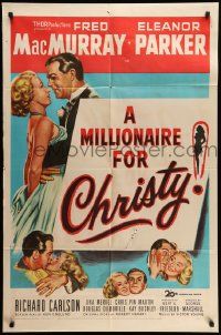 8g506 MILLIONAIRE FOR CHRISTY 1sh '51 Fred MacMurray embraces Eleanor Parker!