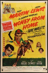 8g513 MONEY FROM HOME 3D 1sh '54 Dean Martin & horse jockey Jerry Lewis!