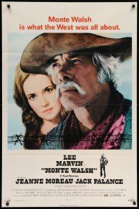 8g514 MONTE WALSH 1sh '70 cowboy Lee Marvin & pretty Jeanne Moreau, cool black credit design!