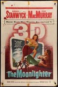 8g516 MOONLIGHTER 3D 1sh '53 art of sexy Barbara Stanwyck & Fred MacMurray popping out of screen!
