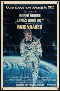 8g520 MOONRAKER style A advance 1sh '79 art of Roger Moore as Bond in space by Goozee!