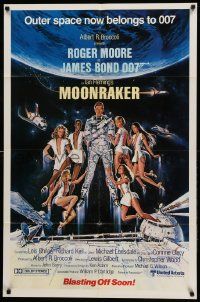 8g518 MOONRAKER int'l advance 1sh '79 art of Roger Moore as Bond in space by Goozee!