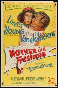 8g521 MOTHER IS A FRESHMAN 1sh '49 art of Loretta Young & Van Johnson, the cheerleader of the year