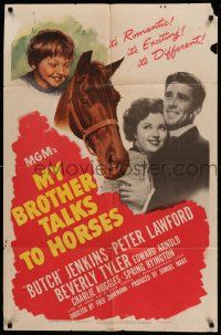 8g528 MY BROTHER TALKS TO HORSES 1sh '47 art of Butch Jenkins & race horse, Peter Lawford, Tyler