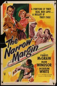 8g540 NARROW MARGIN style A 1sh '52 Richard Fleischer classic film noir, McGraw, Windsor!