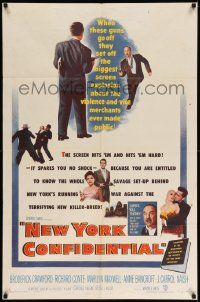 8g549 NEW YORK CONFIDENTIAL 1sh '55 Broderick Crawford, Richard Conte, Marilyn Maxwell!