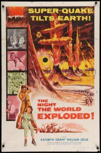 8g555 NIGHT THE WORLD EXPLODED 1sh '57 a super-quake tilts the Earth, wild disaster artwork!