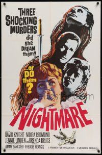 8g557 NIGHTMARE 1sh '64 David Knight & Moira Redmond in English Hammer horror!