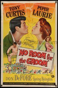8g563 NO ROOM FOR THE GROOM 1sh '52 artwork of Tony Curtis with Piper Laurie!
