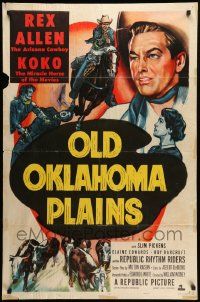8g580 OLD OKLAHOMA PLAINS 1sh '52 artwork of Rex Allen and Koko, miracle horse!