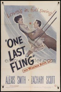 8g585 ONE LAST FLING 1sh '49 laughing Zachary Scott hoists beautiful Alexis Smith in the air!