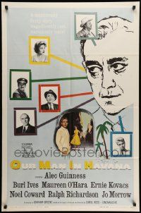 8g592 OUR MAN IN HAVANA 1sh '60 art of Alec Guinness in Cuba, directed by Carol Reed!