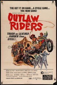 8g594 OUTLAW RIDERS 1sh '71 great border art of wacky bikers, tough as leather, harder than steel!