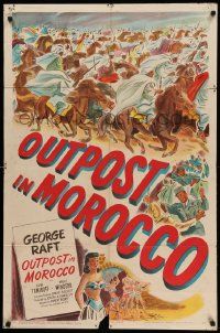 8g596 OUTPOST IN MOROCCO 1sh '49 cool Arabian cavalry art plus sexy Marie Windsor too!