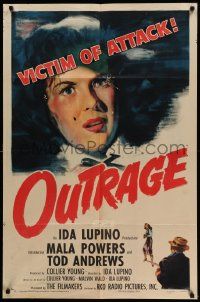 8g597 OUTRAGE style A 1sh '50 Mala Powers is a victim of attack, directed by Ida Lupino!