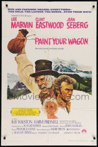 8g599 PAINT YOUR WAGON 1sh '69 art of Clint Eastwood, Lee Marvin & pretty Jean Seberg!