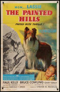 8g600 PAINTED HILLS 1sh '51 wonderful art portrait of Lassie + saving man falling from cliff!