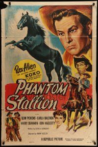 8g617 PHANTOM STALLION 1sh '54 great art of Arizona Cowboy Rex Allen & Koko the Miracle Horse!