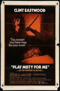 8g627 PLAY MISTY FOR ME 1sh '71 classic Clint Eastwood, crazy stalker with knife!