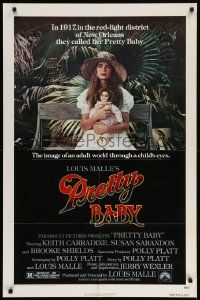 8g643 PRETTY BABY 1sh '78 directed by Louis Malle, young Brooke Shields sitting with doll!