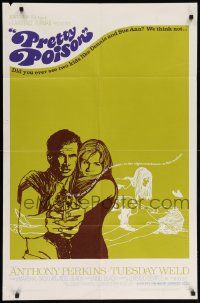 8g644 PRETTY POISON 1sh '68 cool artwork of psycho Anthony Perkins & crazy Tuesday Weld!