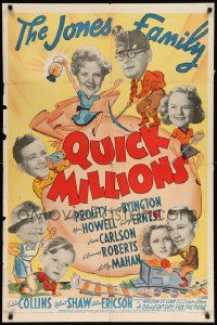 8g658 QUICK MILLIONS 1sh '39 Buster Keaton, art of Jones Family prospecting and on railroad car!