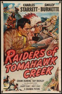 8g662 RAIDERS OF TOMAHAWK CREEK 1sh '50 Cravath art of Charles Starrett as the Durango Kid!