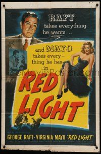 8g669 RED LIGHT 1sh '49 strong-arm George Raft baits his trap w/sexy blonde Virginia Mayo!