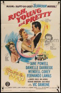 8g679 RICH, YOUNG & PRETTY 1sh '51 Jane Powell is romanced in Paris France!