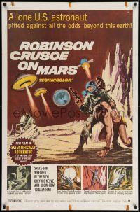 8g688 ROBINSON CRUSOE ON MARS 1sh '64 cool sci-fi art of Paul Mantee & his man Friday!
